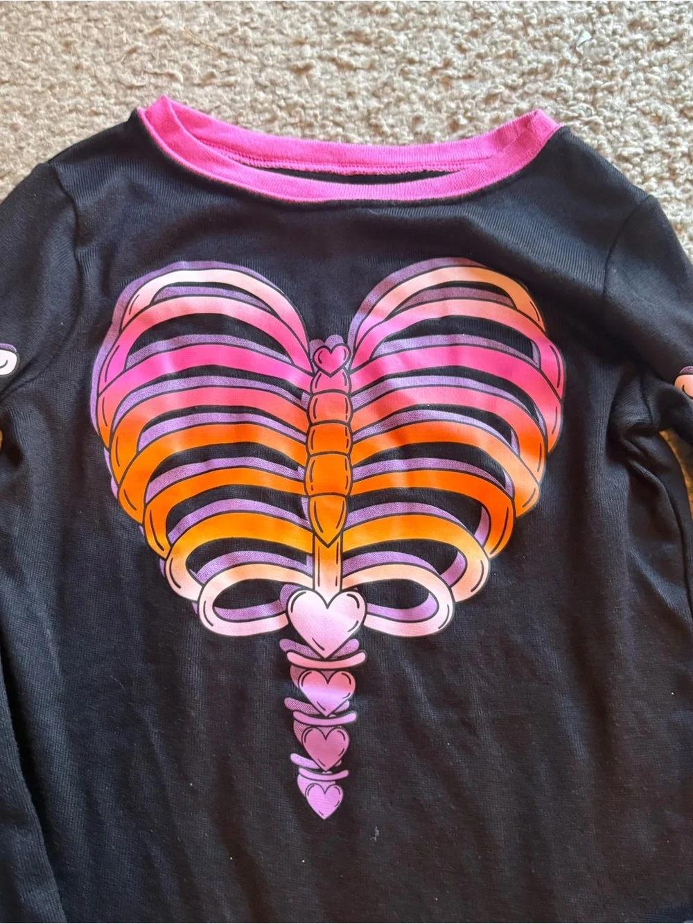Wonder Nation Halloween Pajama Set Sz 7 skeleton heart Pink Gradient Orange